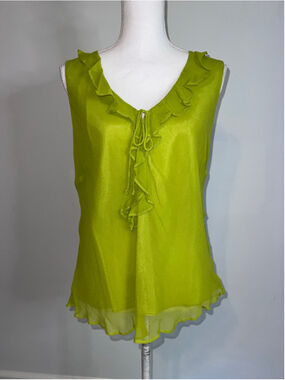 VTG iCE Lime Green Ruffled Sleeveless Tank Top Plus Size XL